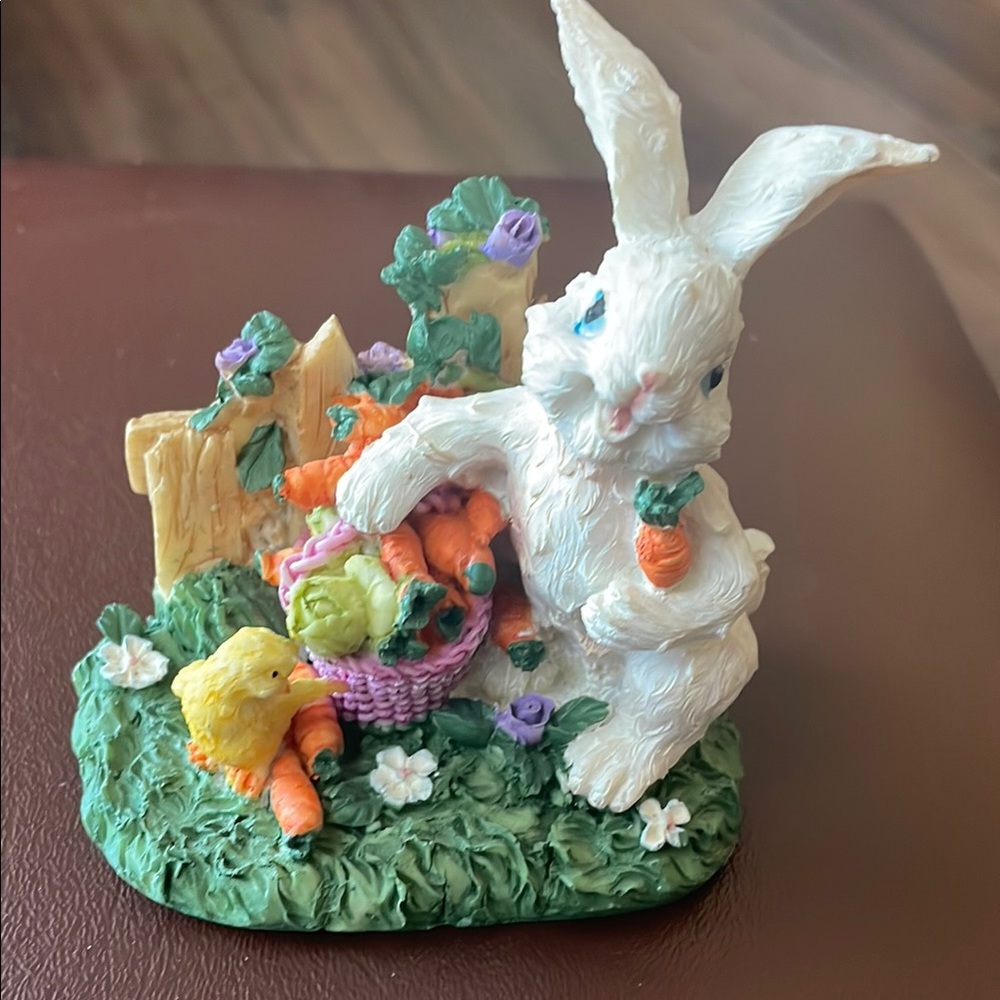 Colorful Resin Bunny Figurine with Carrots
